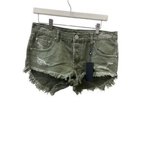 NWT One Teaspoon Sz 26 Super Khaki Green Bonitas Low Waist Cut Off Denim Shorts